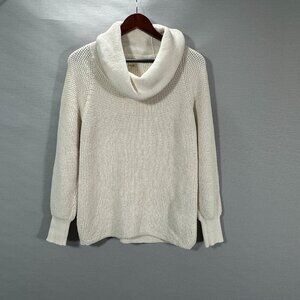 Michael Kors Sweater Womens Medium Beige Knit Turtle Neck Rib Cuffs Split Hem